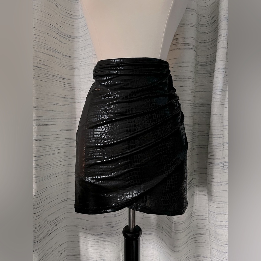 Black python high waist mini skirt